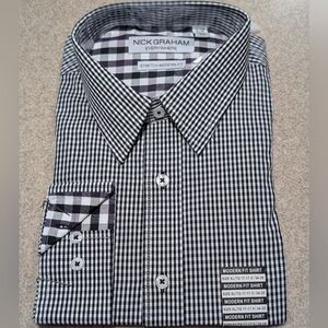 NWT Nick Graham Everywhere Long Sleeve Stretch Modern Fit Blk/Wht Check Shirt XL